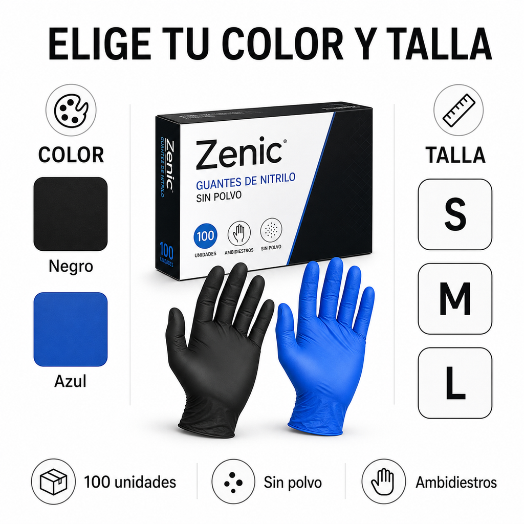 Guantes de Nitrilo Desechables Sin Polvo ni Látex, Resistentes y Antideslizantes, Azul y Negro, Tallas S/M/L, para Talleres, Limpieza, Alimentación e Industria