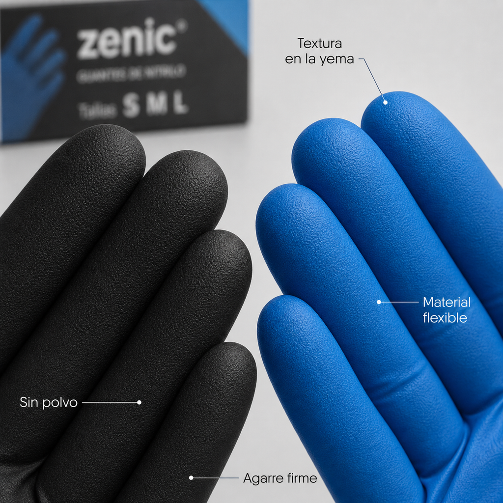 Guantes de Nitrilo Desechables Sin Polvo ni Látex, Resistentes y Antideslizantes, Azul y Negro, Tallas S/M/L, para Talleres, Limpieza, Alimentación e Industria