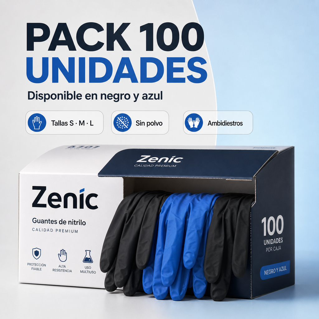Guantes de Nitrilo Desechables Sin Polvo ni Látex, Resistentes y Antideslizantes, Azul y Negro, Tallas S/M/L, para Talleres, Limpieza, Alimentación e Industria