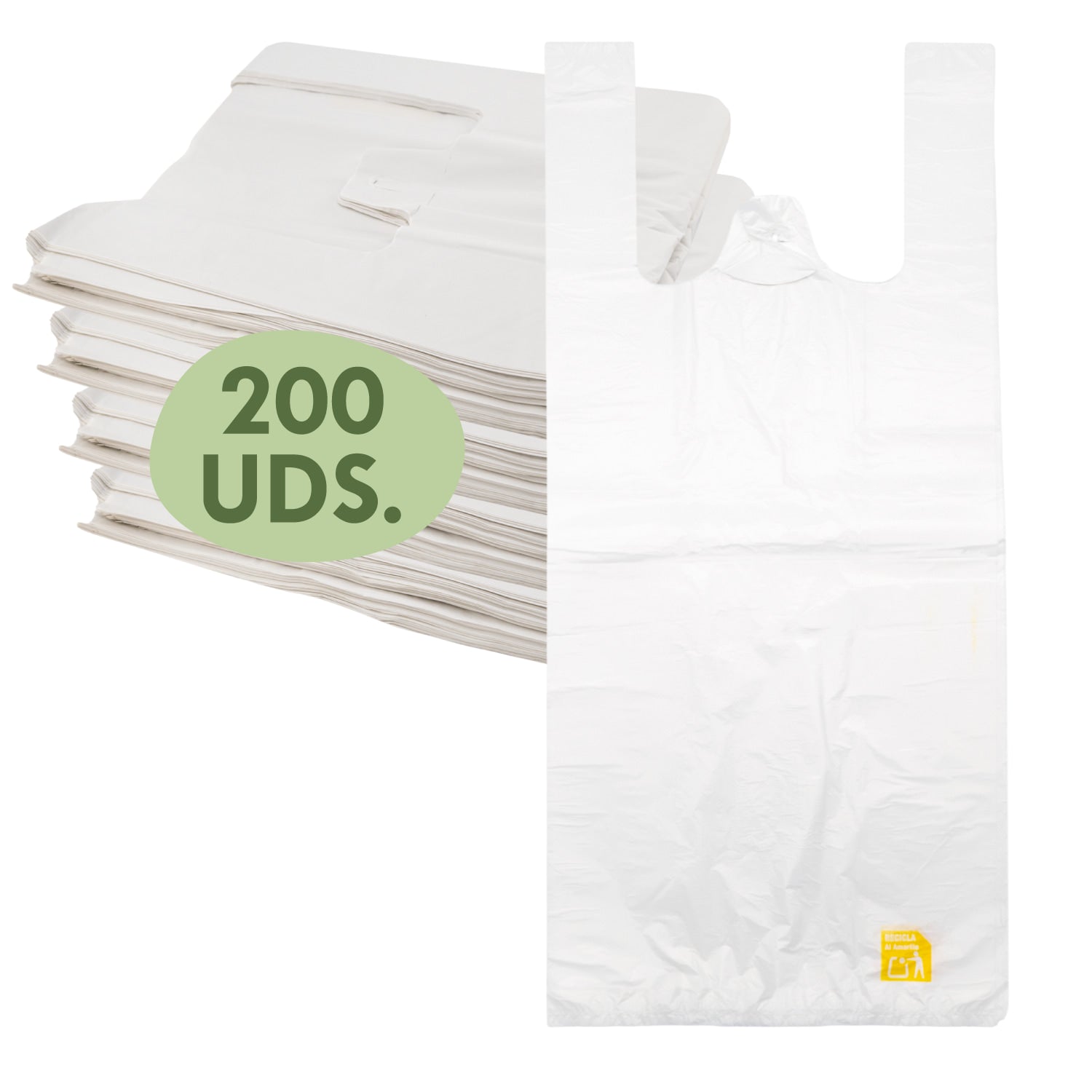 Bolsas de Plástico con Asas 200 Unidades, Translúcidas y Transparentes, Resistentes y Duraderas, Aptas para Congelación, para Frutería, Carnicería y Pescadería