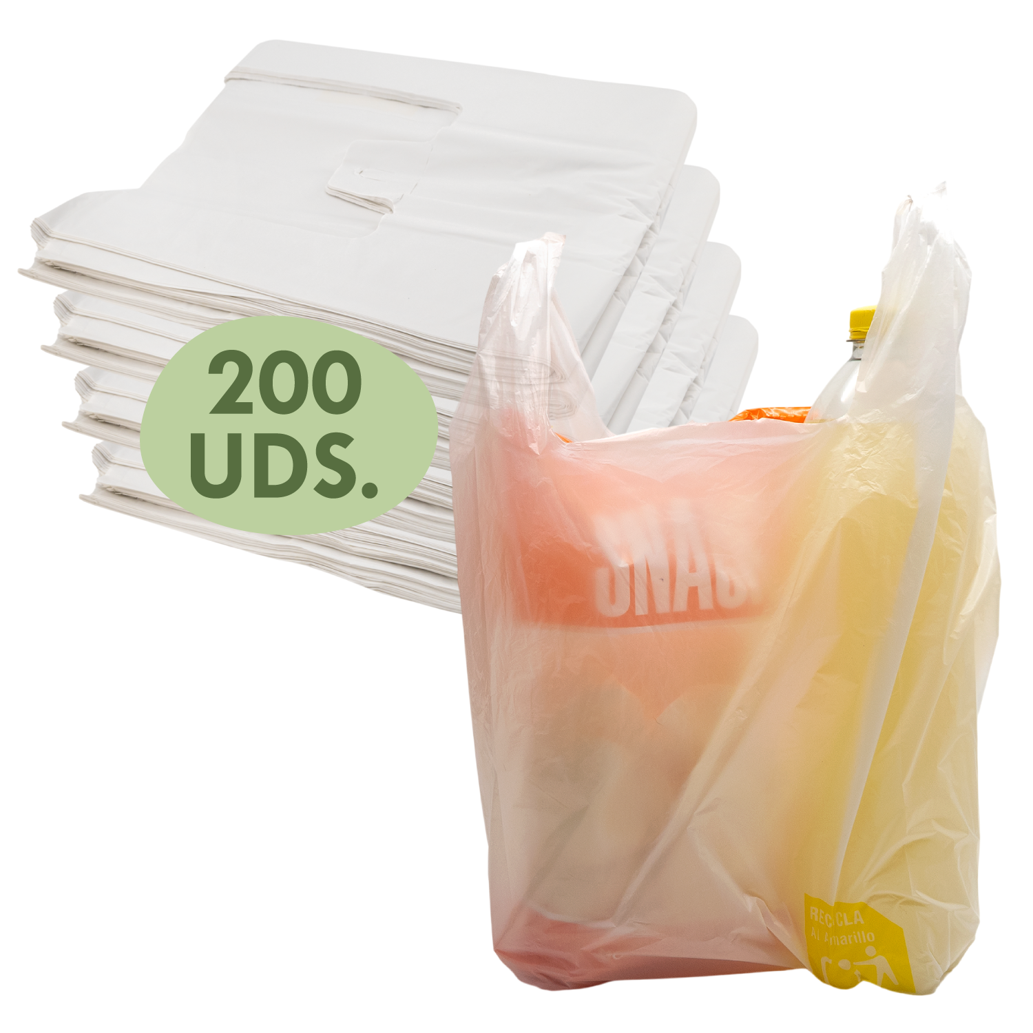 Bolsas de Plástico con Asas Translúcidas 200 Unidades para Frutería y Carnicería