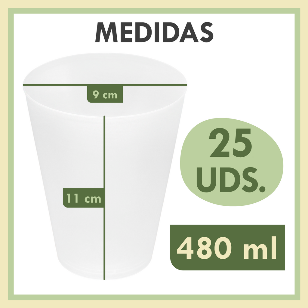 Vasos Desechables de Plástico Duro Reutilizables 480ml Aptos Lavavajillas Sin BPA