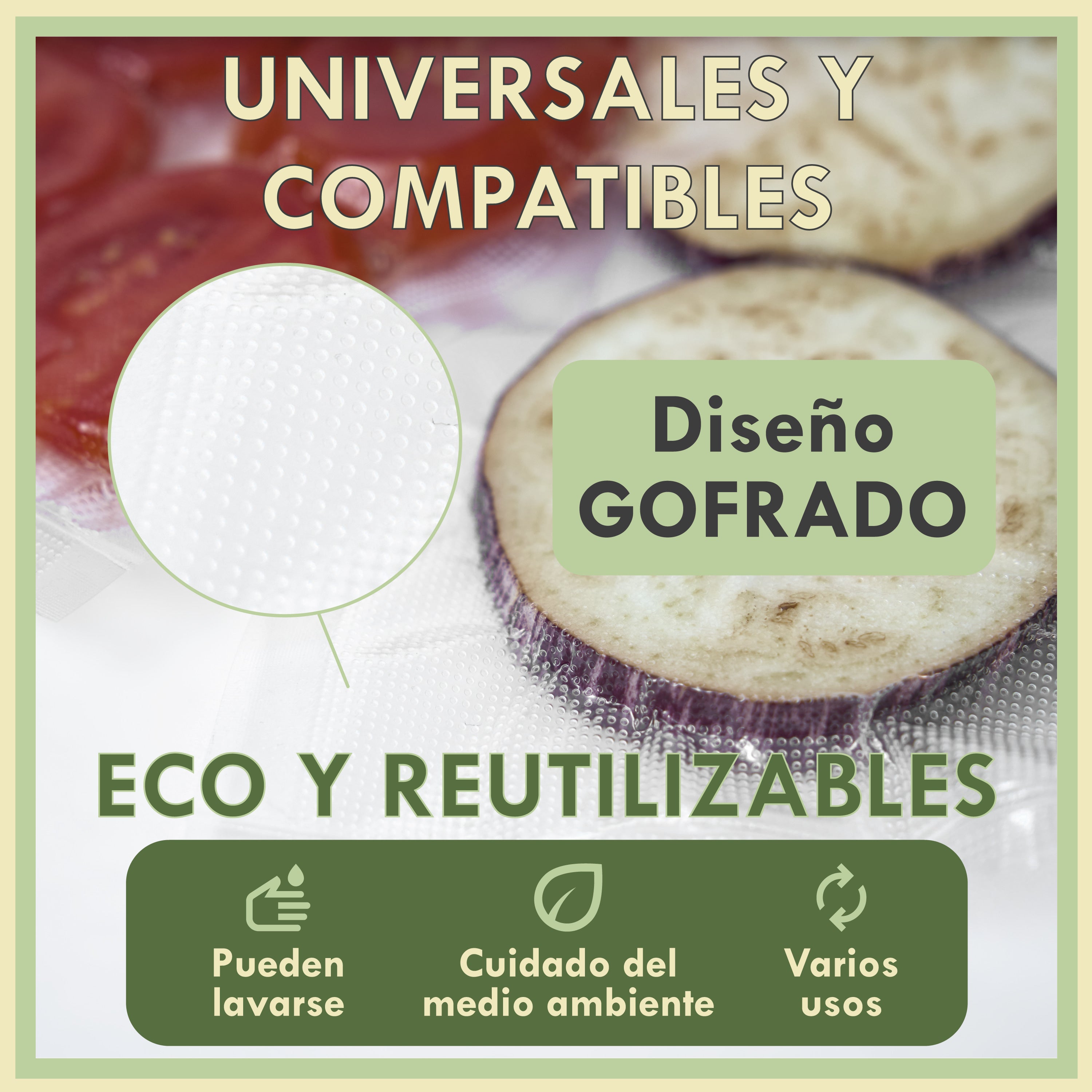 Bolsas de Vacío para Alimentos Gofradas 100 Unidades, Compatibles con Envasadora, Reutilizables y Resistentes, Aptas para Sous Vide, Congelador y Baja Temperatura