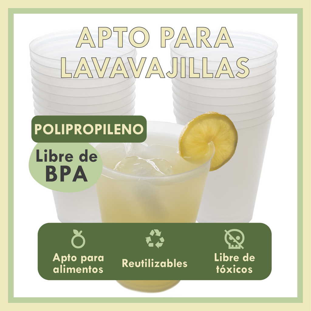 Vasos Desechables de Plástico Duro Reutilizables 480ml Aptos Lavavajillas Sin BPA