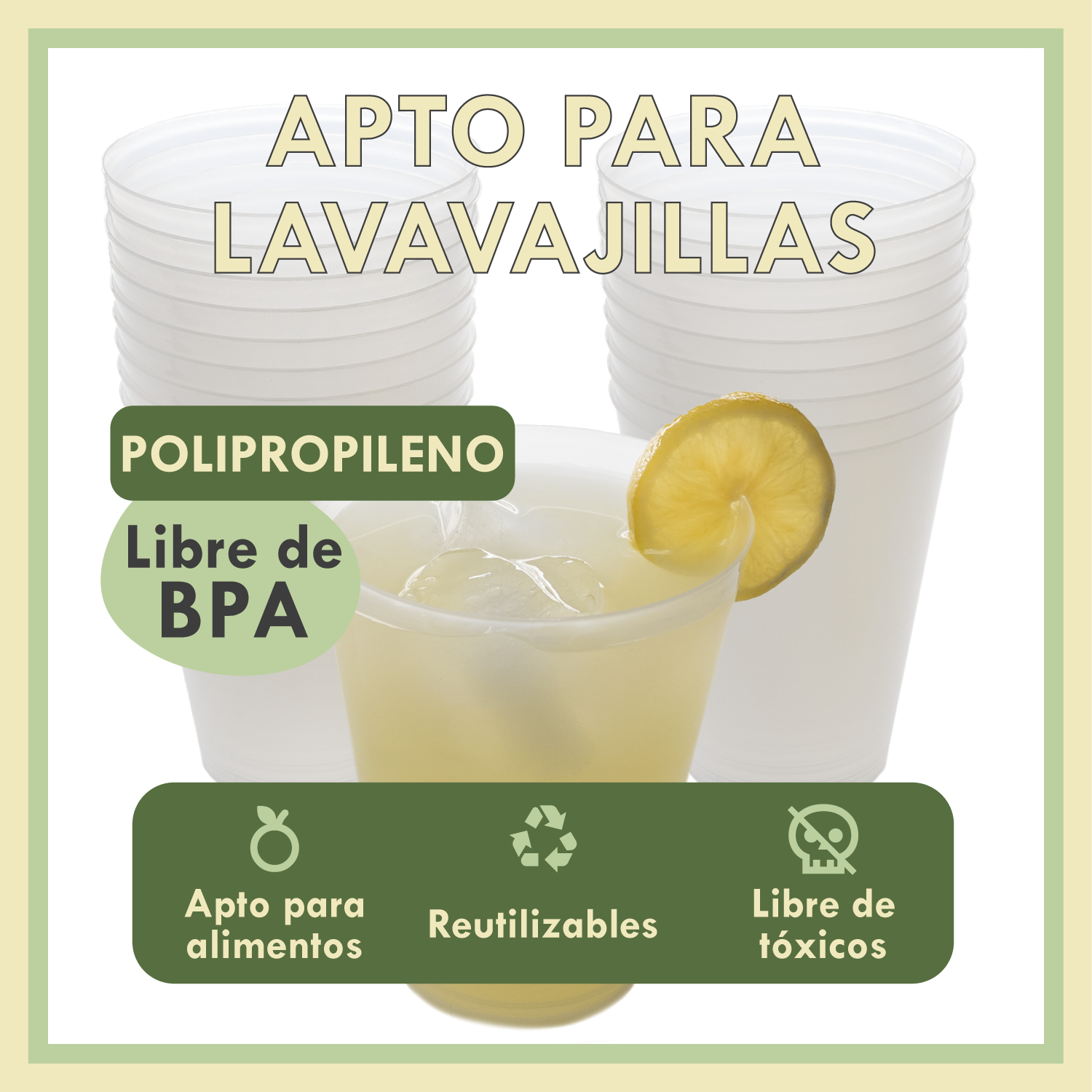 Vasos Desechables de Plástico Duro Reutilizables 480ml Aptos Lavavajillas Sin BPA