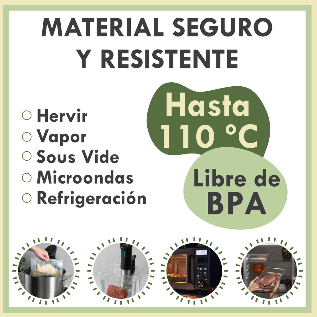 Bolsas de Vacío para Alimentos Gofradas 100 Unidades, Compatibles con Envasadora, Reutilizables y Resistentes, Aptas para Sous Vide, Congelador y Baja Temperatura