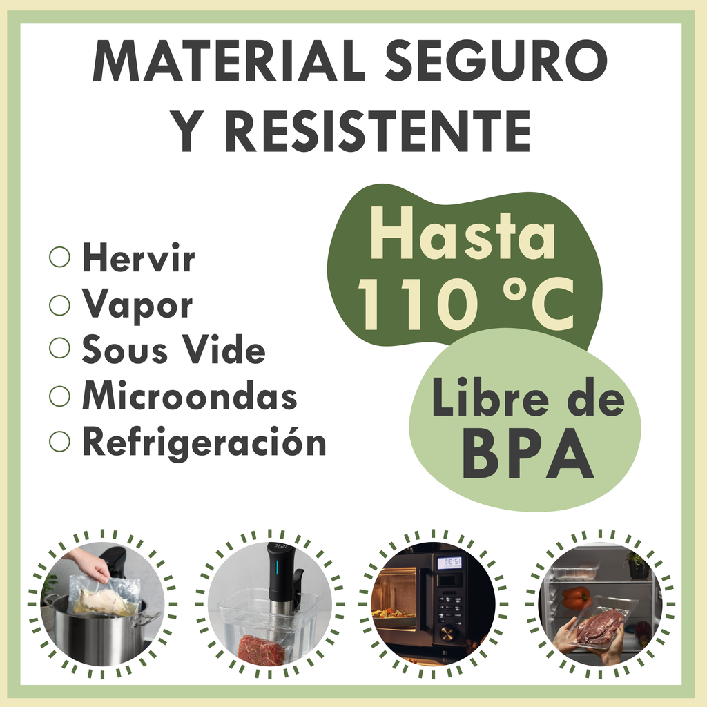 Bolsas de Vacío para Alimentos 100 Unidades Aptas para Sous Vide y Envasadora Doméstica