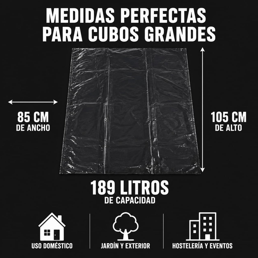 30 Bolsas Basura Resistentes Antigoteo, 189 Litros, Color Negro, 3 Rollos de 10 Bolsas. Ideal para Cubos de Comunidad de Vecinos, Frutería, Comercio, Jardíneria, Hostelería