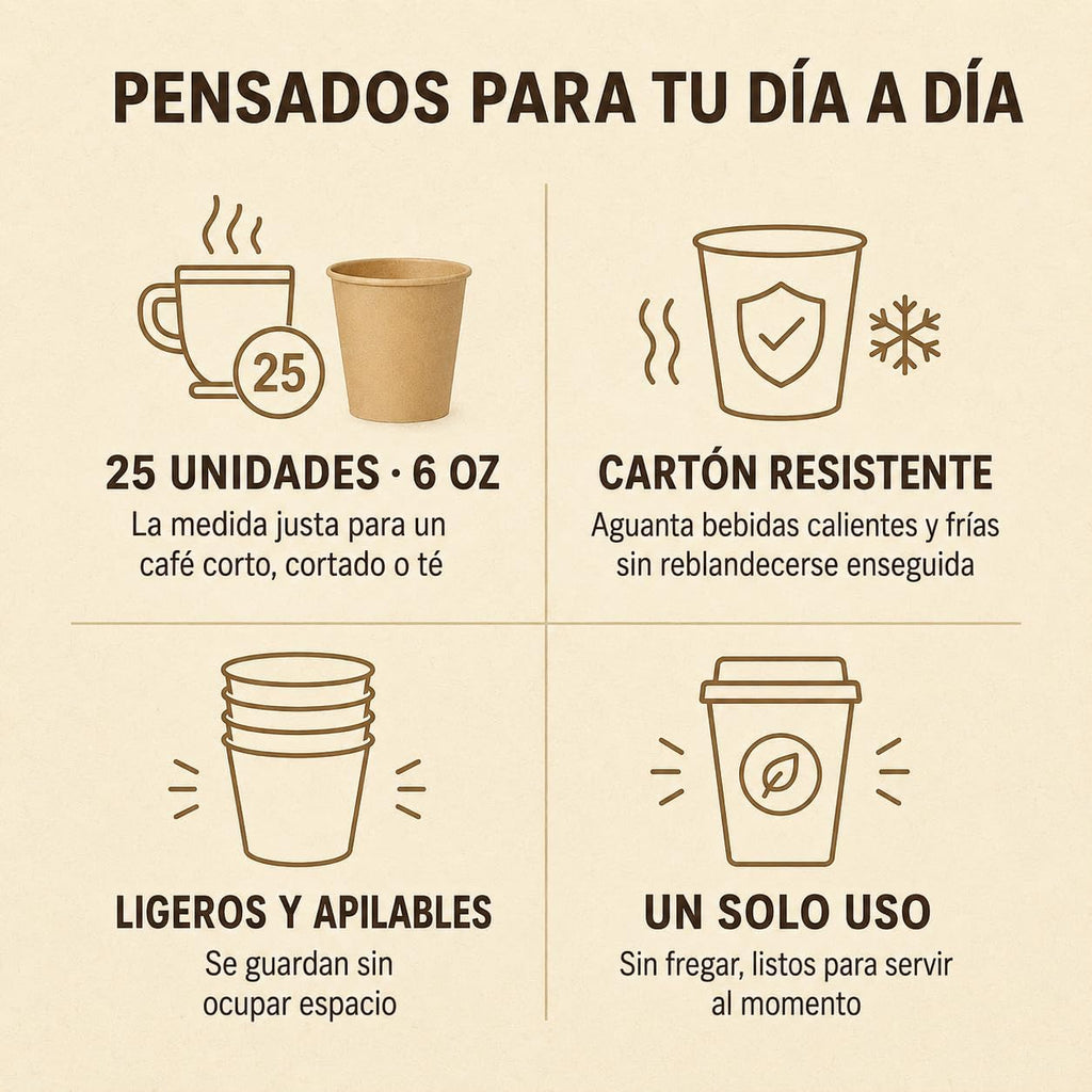 Vasos de Café de Cartón con Tapa Desechables, 6 oz, Diseño con Frase