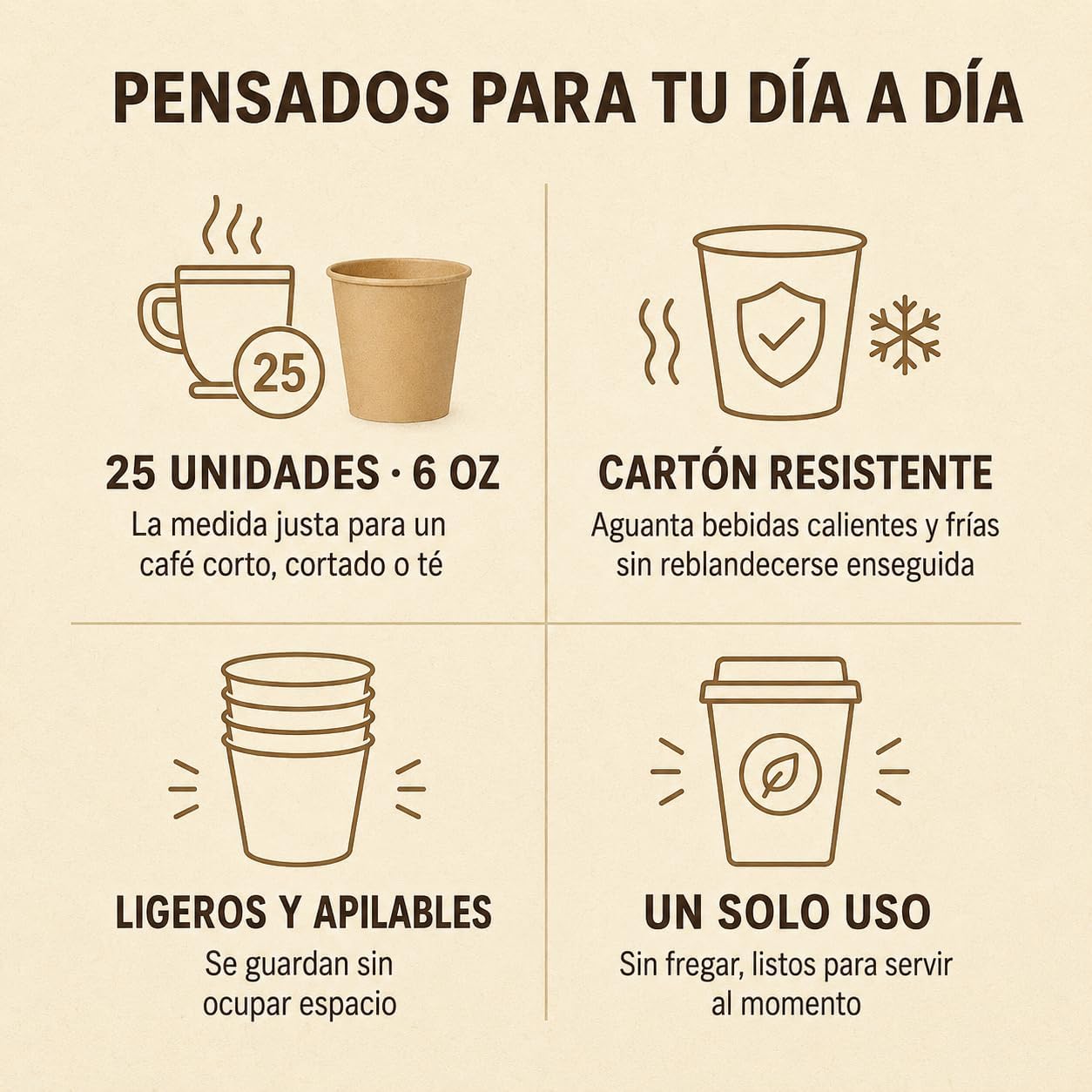Vasos de Café de Cartón con Tapa Desechables, 6 oz, Diseño con Frase