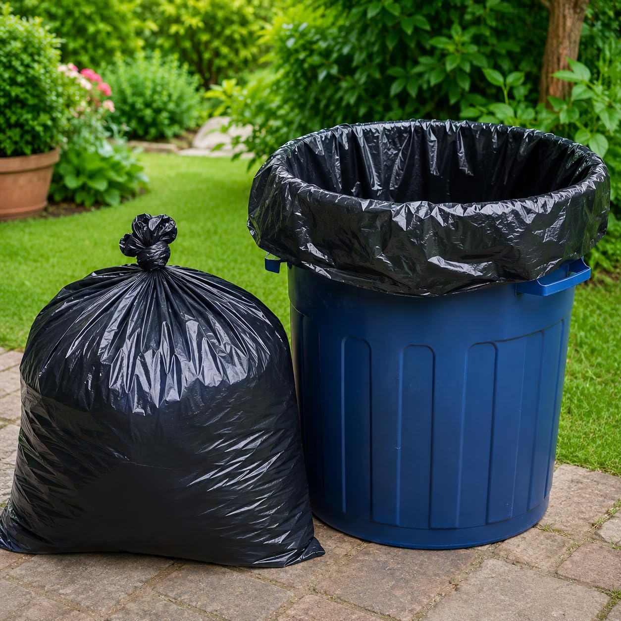 30 Bolsas Basura Resistentes Antigoteo, 189 Litros, Color Negro, 3 Rollos de 10 Bolsas. Ideal para Cubos de Comunidad de Vecinos, Frutería, Comercio, Jardíneria, Hostelería