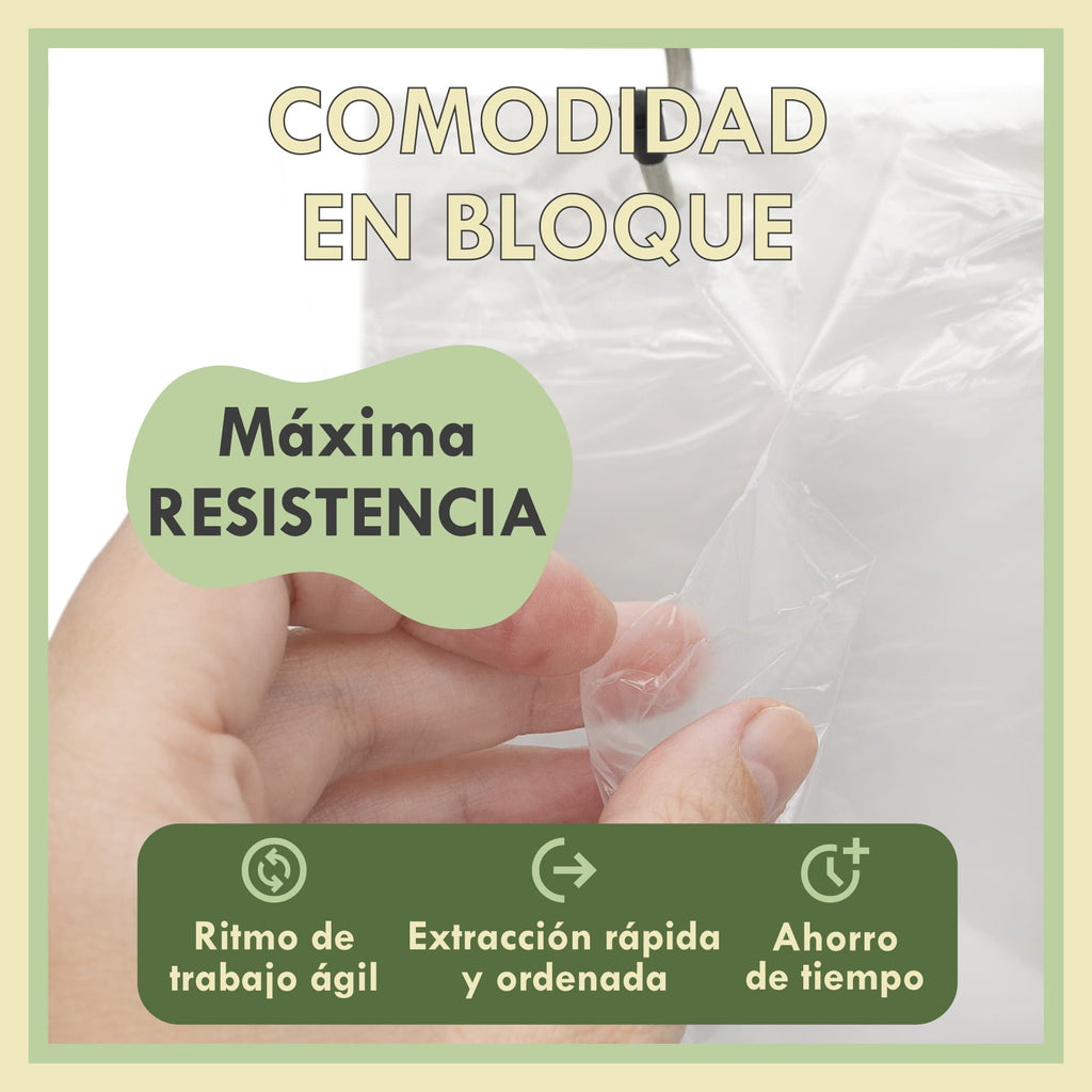 Bolsas Compostables sin Asa en Block de Plástico Vegetal | Tamaño 25x35 cm | Translúcidas Transparentes y Resistentes para Fruterías Carnicerías Pescaderías Mercadillos Alimentos y Congelación