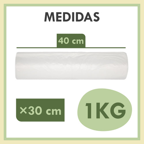 Bolsas de Plástico Transparentes en Rollo 30x40 cm, Paquete de 1 kg, Sin Asas, Uso Alimentario, Resistentes, para Supermercado, Frutería, Tienda y Hogar