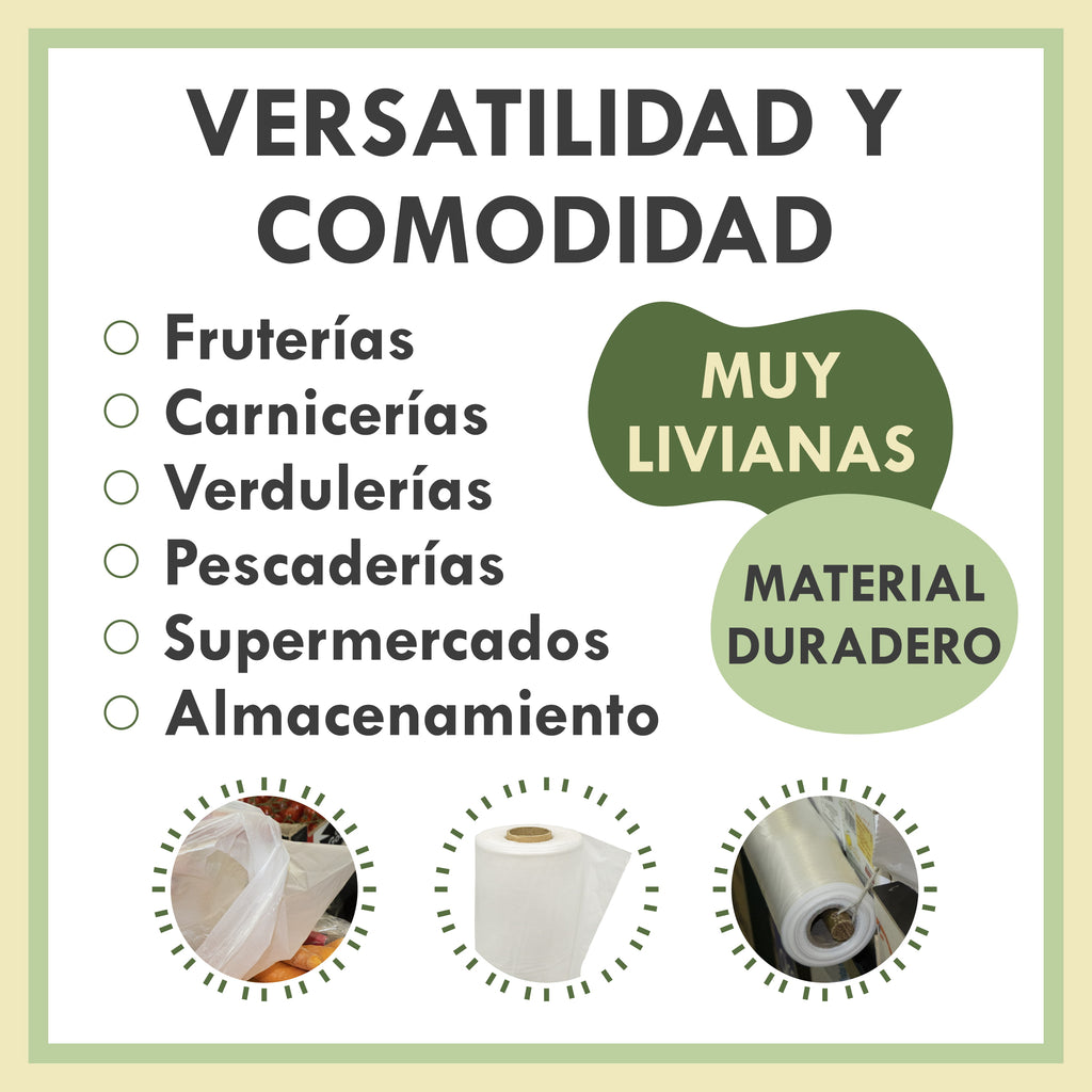 Bolsas de Plástico Transparentes en Rollo 30x40 cm, Paquete de 1 kg, Sin Asas, Uso Alimentario, Resistentes, para Supermercado, Frutería, Tienda y Hogar