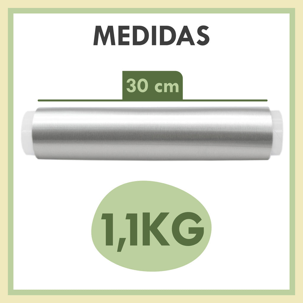 Papel de Aluminio Industrial Extra Grueso 30 cm, Rollo de 1,1 kg, Profesional para Cocina, Papel de Plata Resistente para Peluquería, Mechas, Catering e Industria Alimentaria