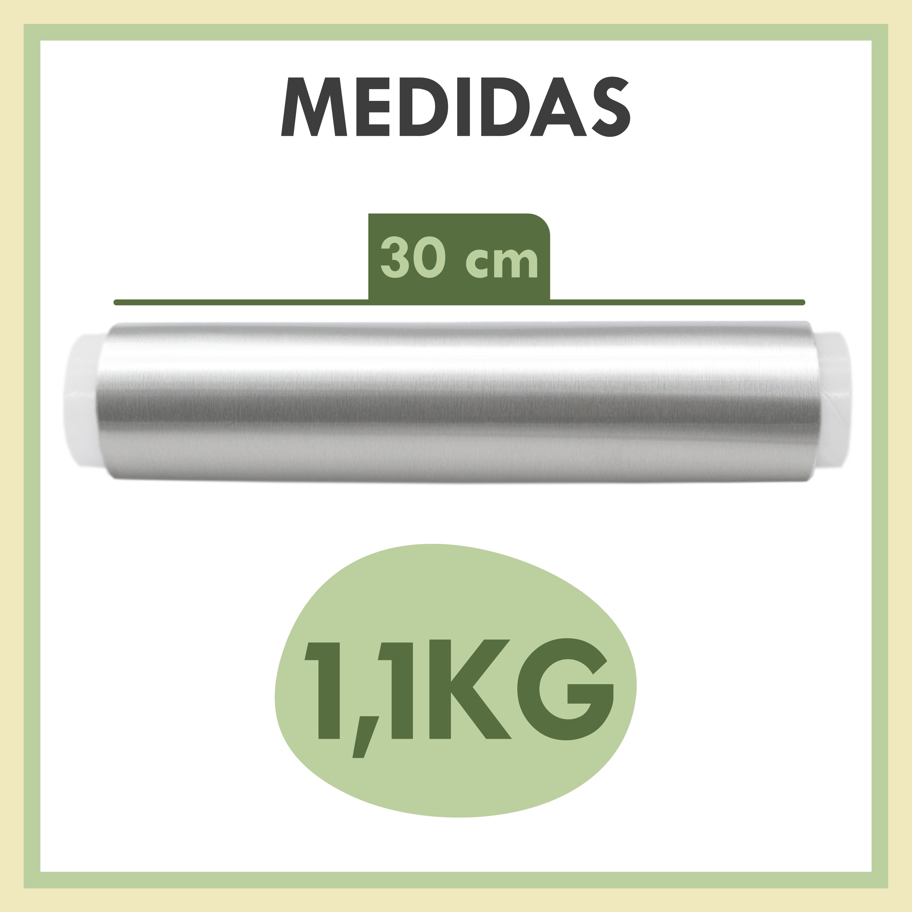 Papel de Aluminio Industrial Extra Grueso 30 cm, Rollo de 1,1 kg, Profesional para Cocina, Papel de Plata Resistente para Peluquería, Mechas, Catering e Industria Alimentaria
