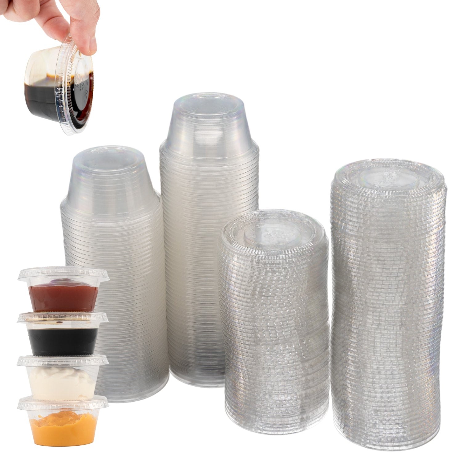 Tarros de Plástico Pequeños con Tapa para salsas, 100 Unidades, Herméticos, Reutilizables y Apilables, Transparentes, Sin BPA, para Condimentos y Camping