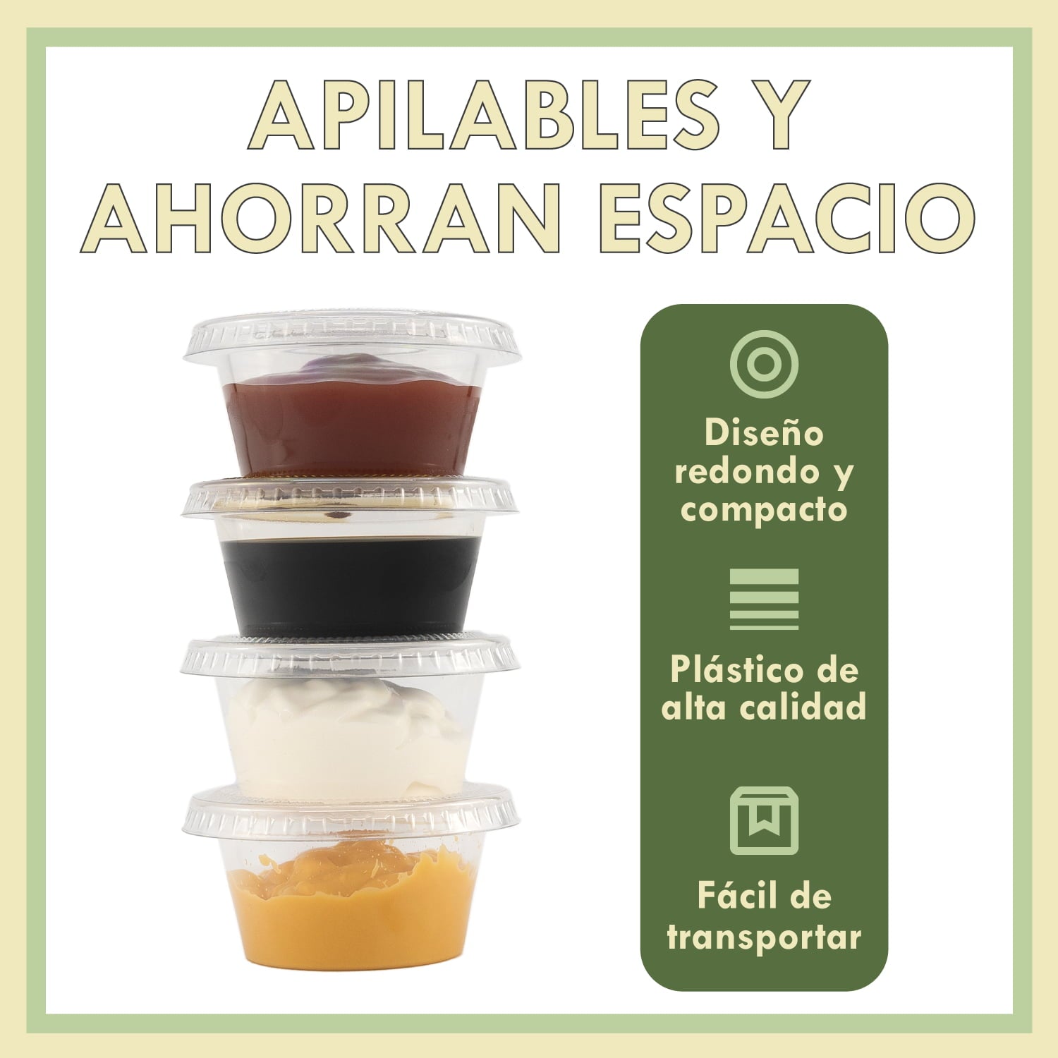 Tarros de Plástico Pequeños con Tapa para salsas, 100 Unidades, Herméticos, Reutilizables y Apilables, Transparentes, Sin BPA, para Condimentos y Camping