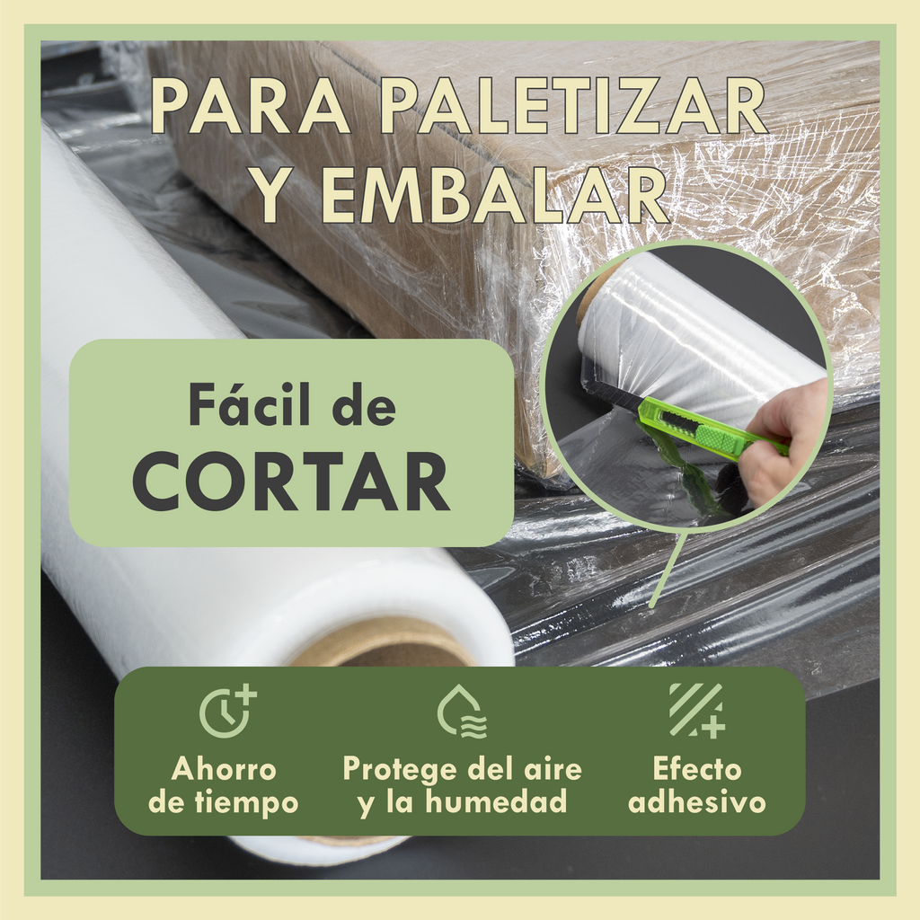 Film Transparente para Embalar y Paletizar 50cm x 300m para Mudanzas y Muebles