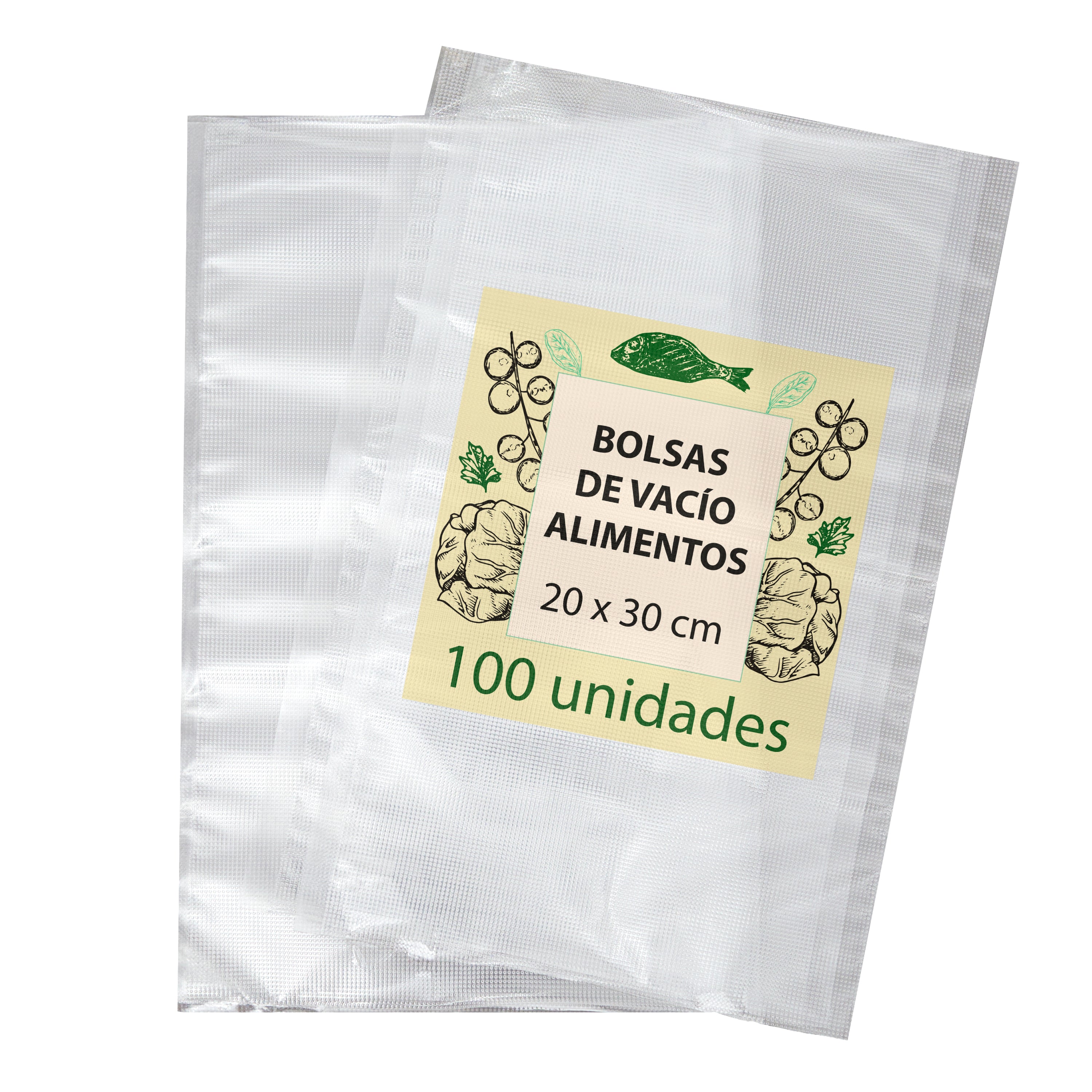 Bolsas de Vacío para Alimentos Gofradas 100 Unidades, Compatibles con Envasadora, Reutilizables y Resistentes, Aptas para Sous Vide, Congelador y Baja Temperatura