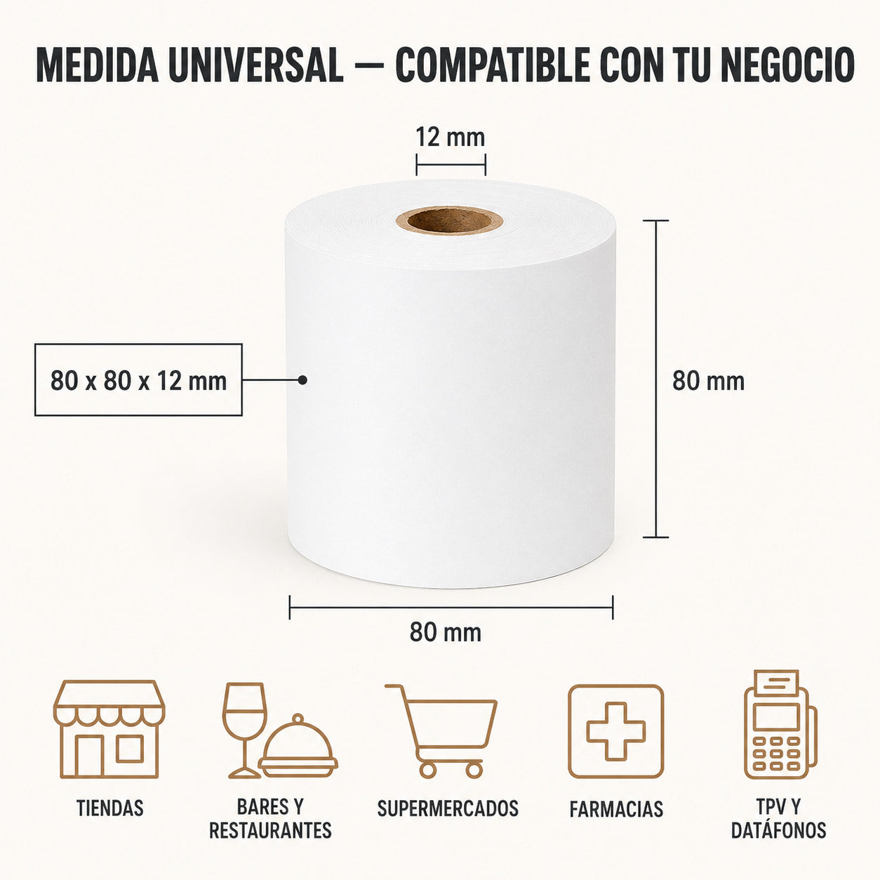 Papel Térmico 80x80 mm, para TPV, Impresora de Tickets, Caja Registradora y Datáfono, Recibos Nítidos sin Tinta, Terminal POS para Comercio y Hostelería