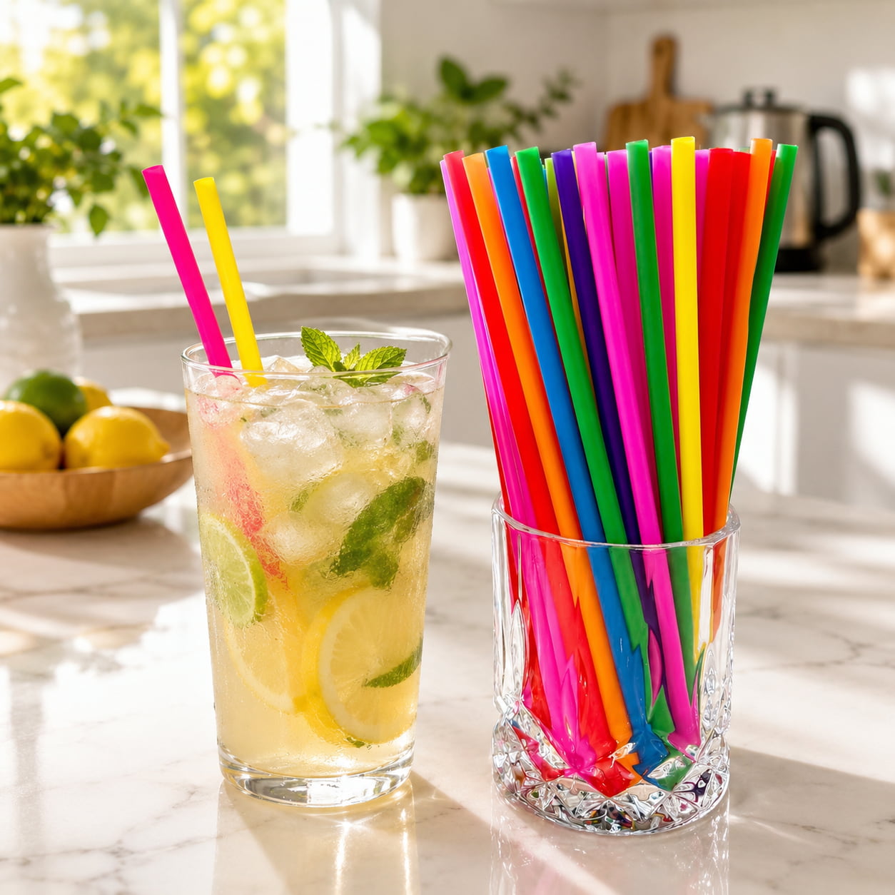 Pajitas Reutilizables de Plástico Multicolor 21 cm, Sin BPA, para Bebidas Frías y Calientes, Cócteles y Batidos