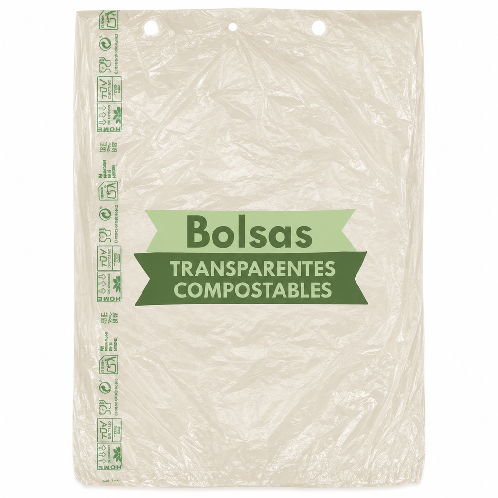 Bolsas Compostables sin Asa en Bloque, Translúcidas y Transparentes, Resistentes, Aptas para Congelación, Uso Alimentario, para Frutería, Carnicería y Pescadería