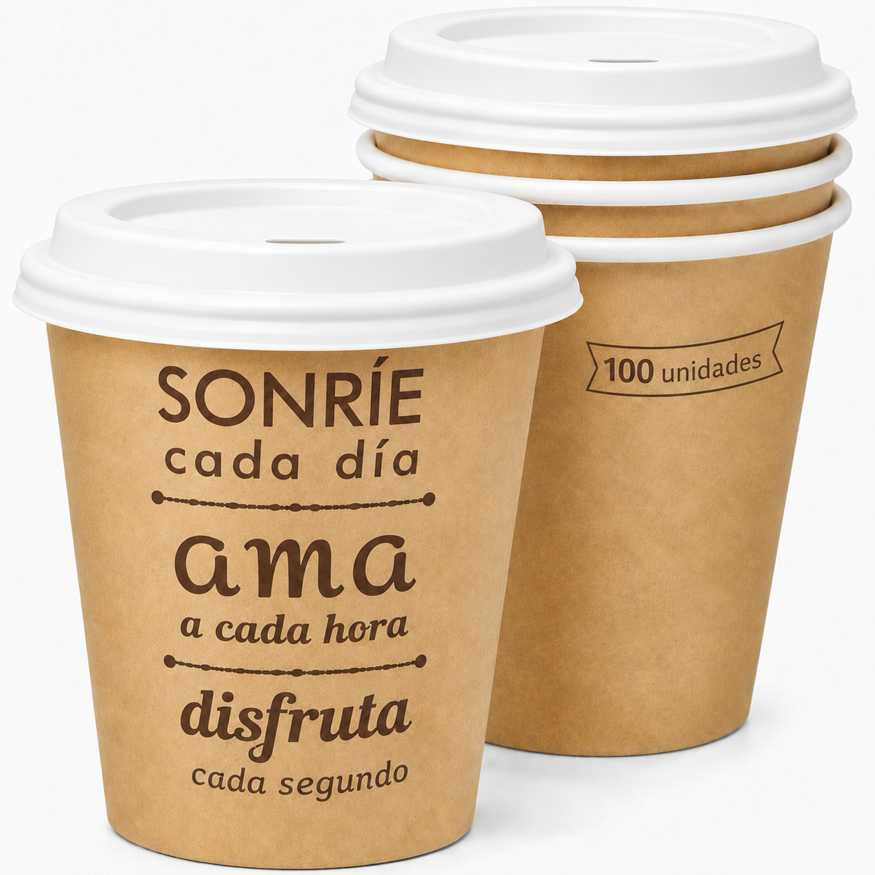 Vasos de Café de Cartón con Tapa Desechables, 6 oz, Diseño con Frase