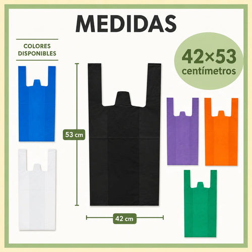 Bolsas de Plástico con Asas Tipo Camiseta Reutilizables 42x53 cm, Paquete de 1 kg, Resistentes, 70% Recicladas, para Supermercado, Frutería y Comercio