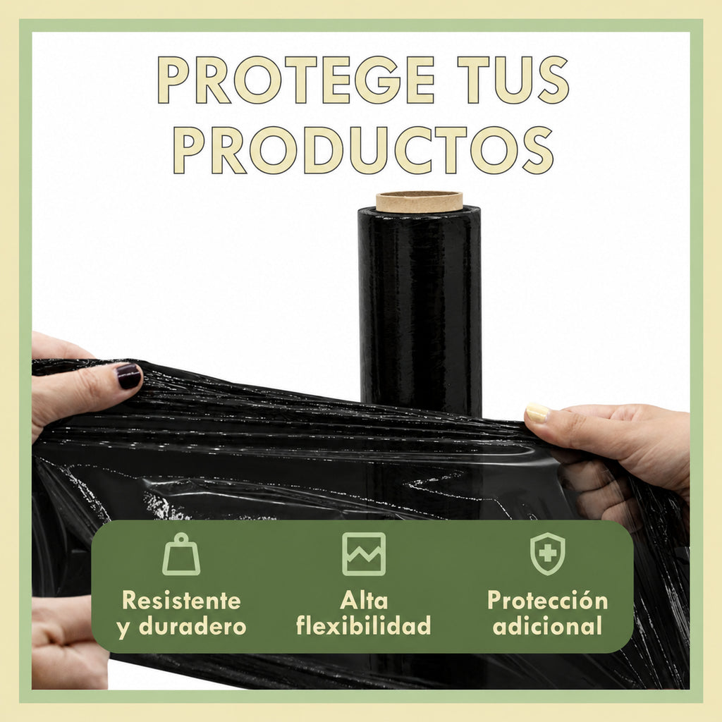 Rollos de Film Negro para Embalar 50 cm x 300 m, Film Estirable para Mudanza y Paletizar, Protección de Muebles, Cajas y Embalaje