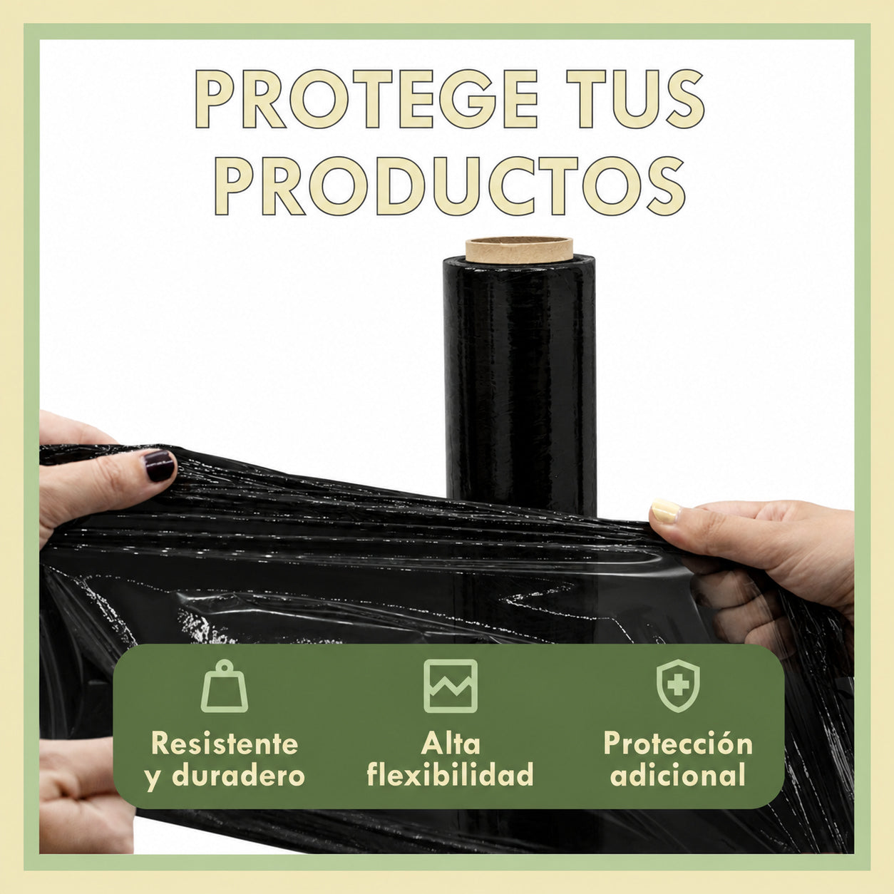 Rollos de Film Negro para Embalar 50 cm x 300 m, Film Estirable para Mudanza y Paletizar, Protección de Muebles, Cajas y Embalaje