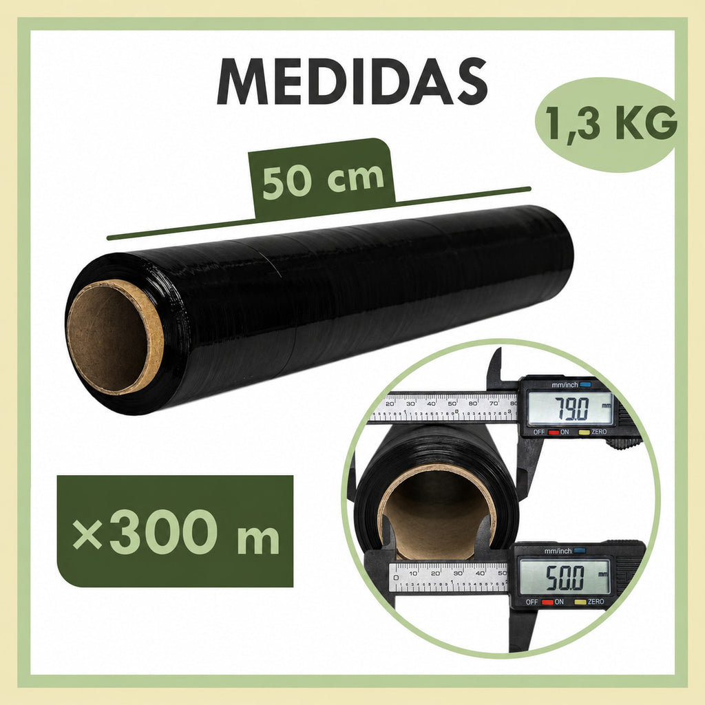 Rollos de Film Negro para Embalar 50 cm x 300 m, Film Estirable para Mudanza y Paletizar, Protección de Muebles, Cajas y Embalaje