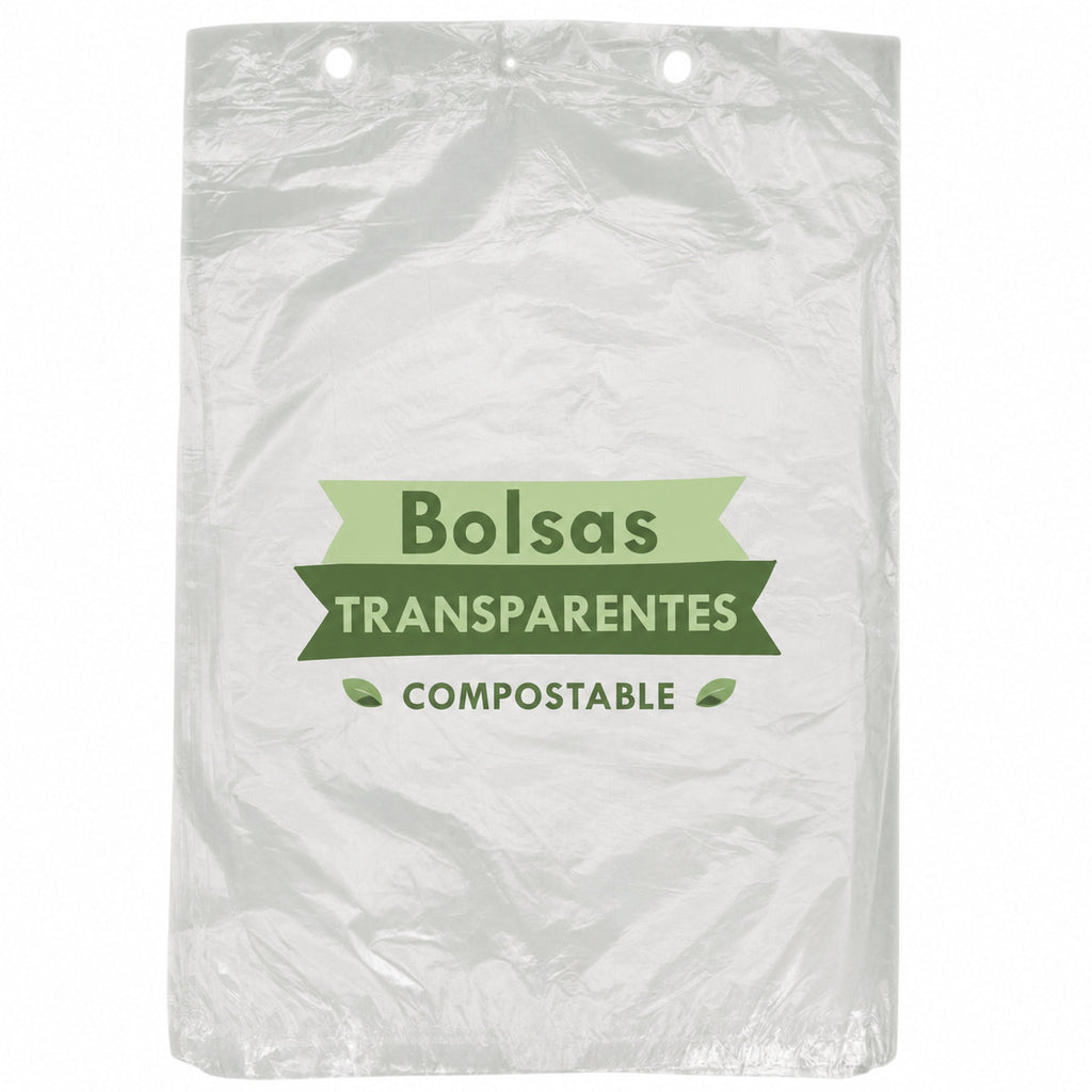 Bolsas Compostables sin Asa en Block de Plástico Vegetal | Tamaño 25x35 cm | Translúcidas Transparentes y Resistentes para Fruterías Carnicerías Pescaderías Mercadillos Alimentos y Congelación