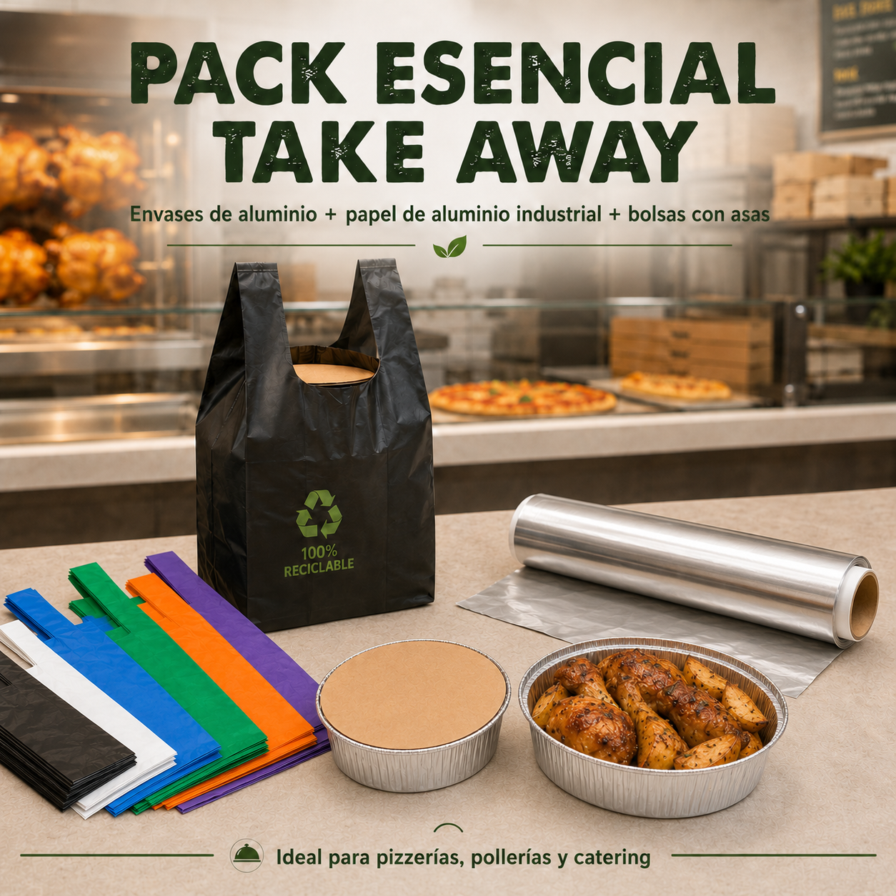 Lote Take Away: Envases de Aluminio + Papel de Aluminio + Bolsas Tipo Camiseta