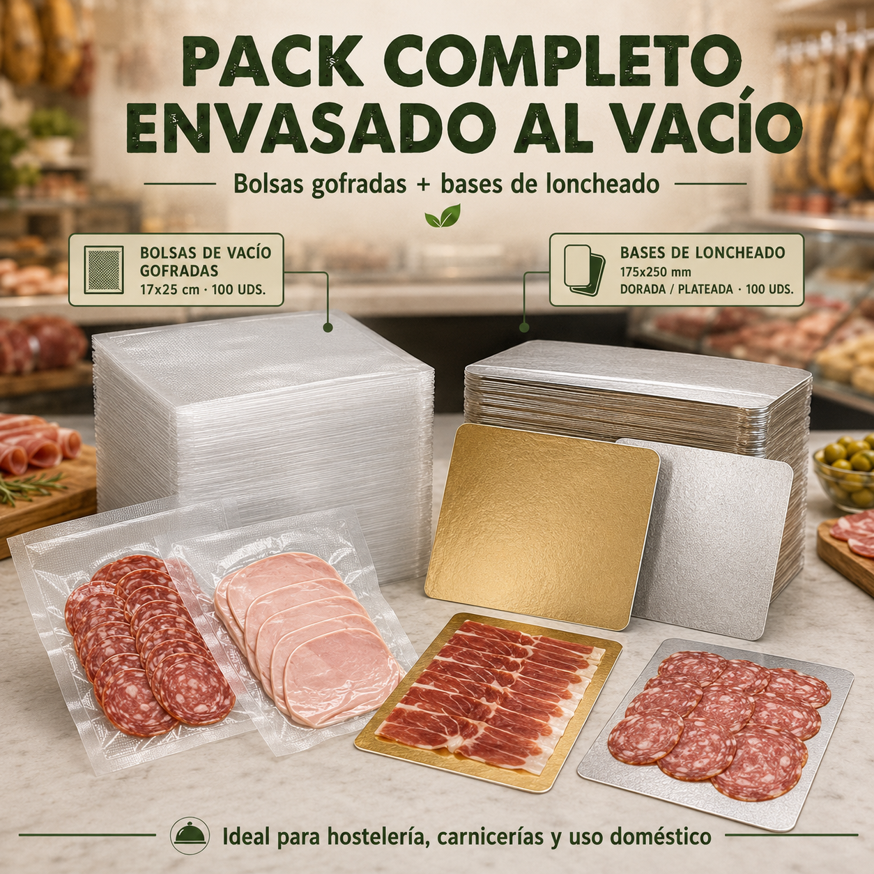 Lote Envasado al Vacío: Bolsas Gofradas + Bases de Loncheado