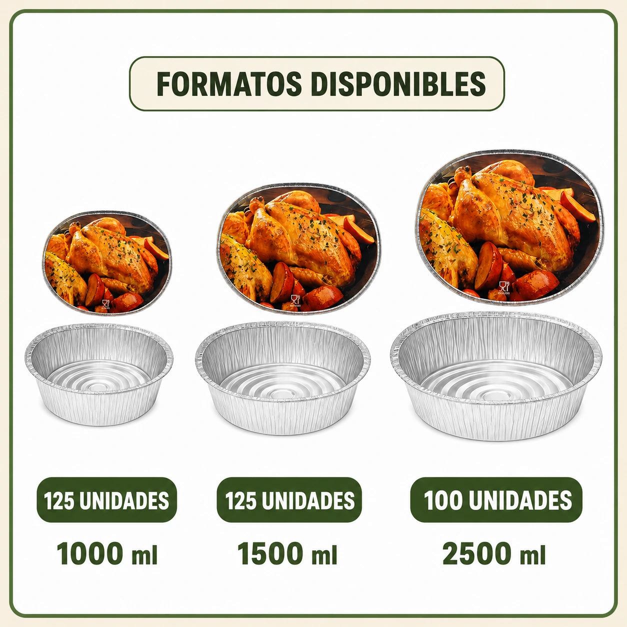 Envases de Aluminio Ovalados con Tapa de Cartón, Reciclables y Desechables, Aptos para Altas Temperaturas, para Pollería, Pizzería y Comida para Llevar