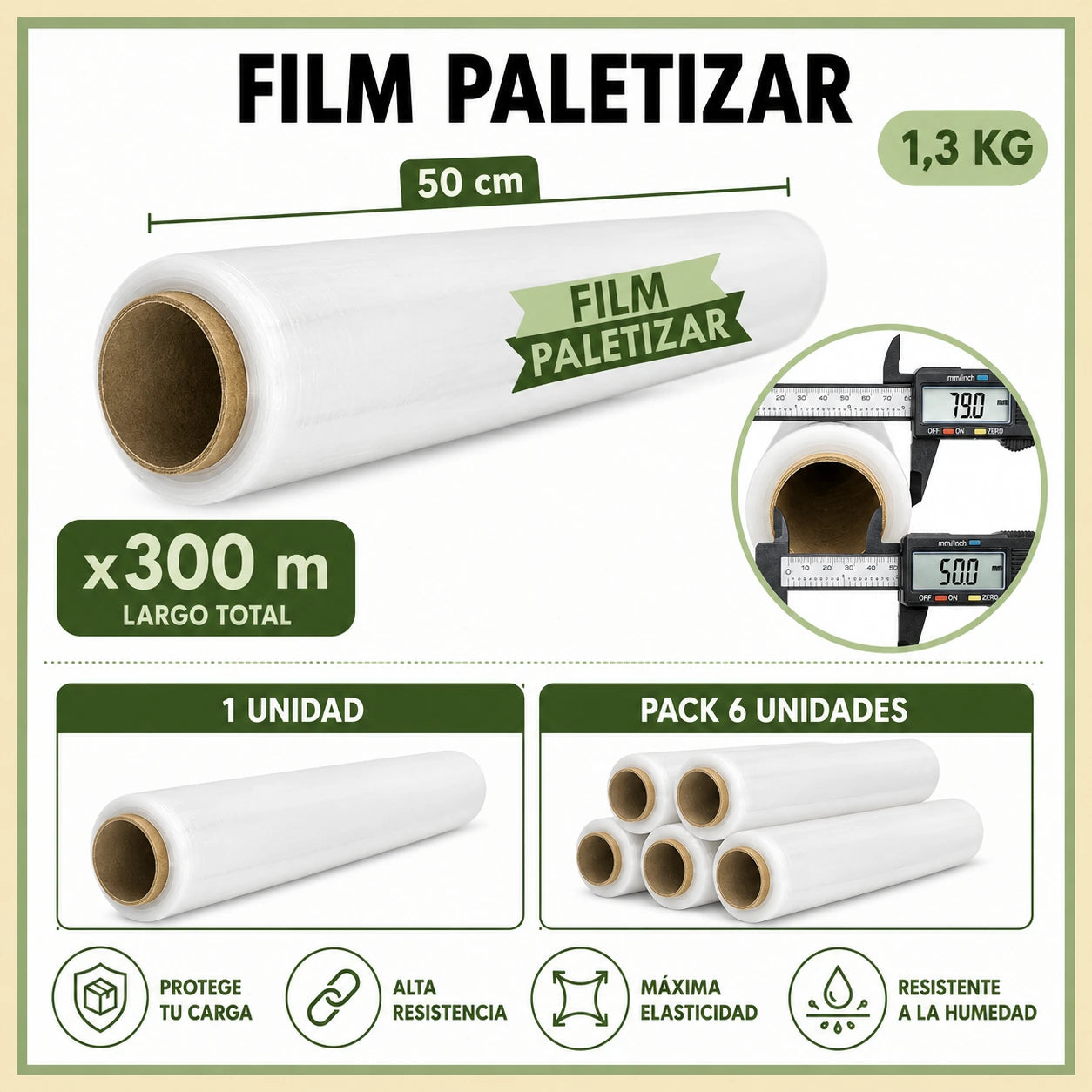 Rollos de Film Transparente para Embalar 50 cm x 300 m, Film Estirable para Mudanza y Paletizar, Protección de Muebles, Cajas y Embalaje
