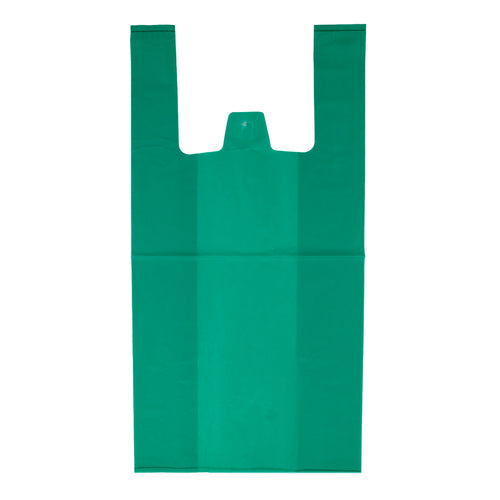 Bolsa de plástico tipo camiseta verde con asas, 42x53 cm