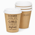 Vasos de cartón para café con tapa y frase impresa "Sonríe cada día, ama a cada hora, disfruta cada segundo", pack de 25 unidades